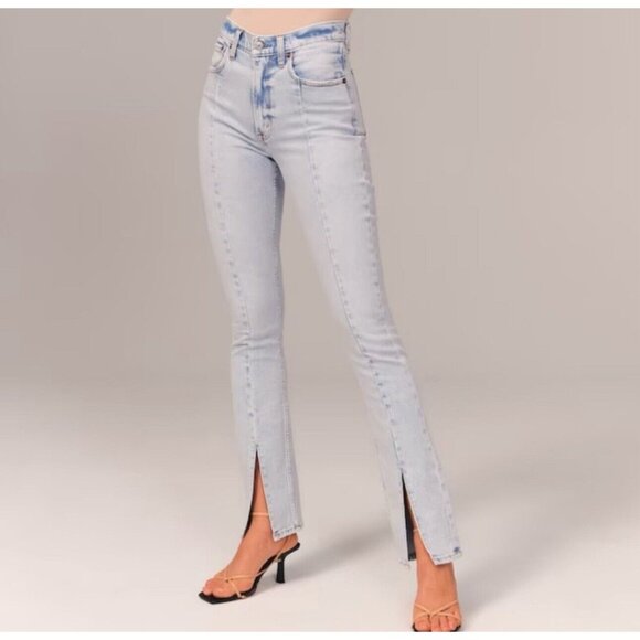 Abercrombie & Fitch The Skinny High Rise Split Hem Vent Jeans Blue 27/4 Long - Picture 2 of 16